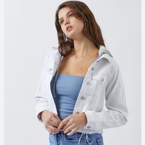Risen White Denim Jacket With Detachable Gray Hood NWT